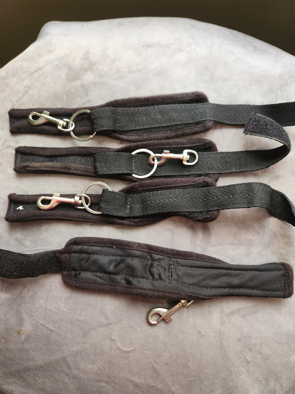 4 x Velcro Cuffs for wrist of ankles / with carabiners / Black/ One size